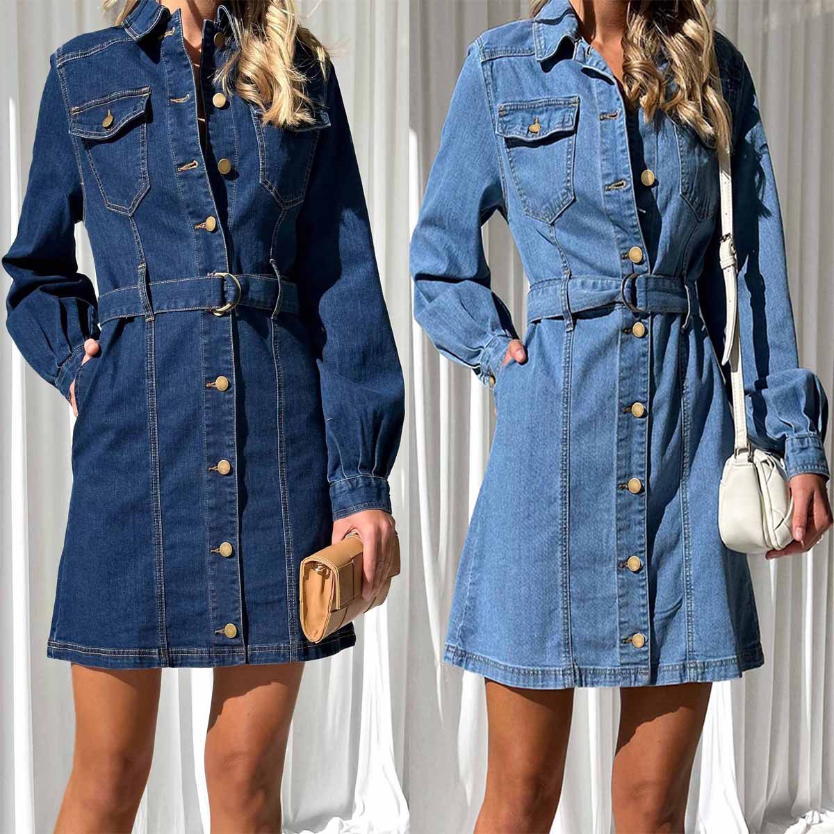 Rochie din denim casual cu nasturi pentru femei