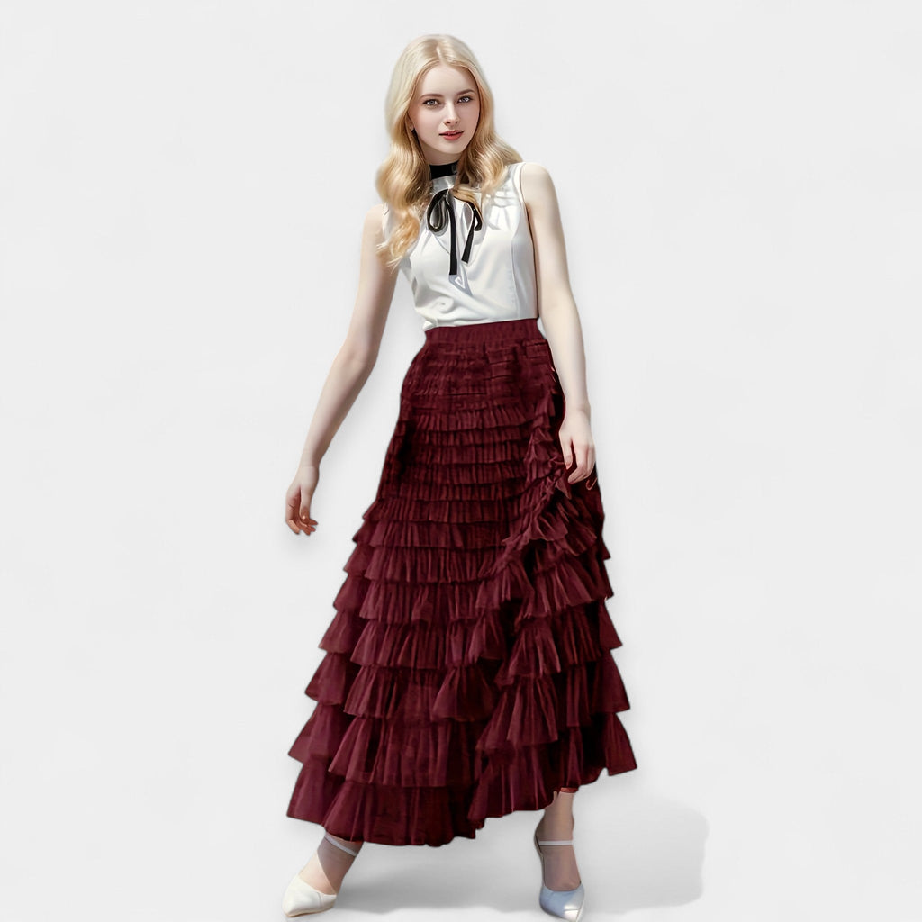 Elegant Tulle Layered Skirt with Decorative Detail