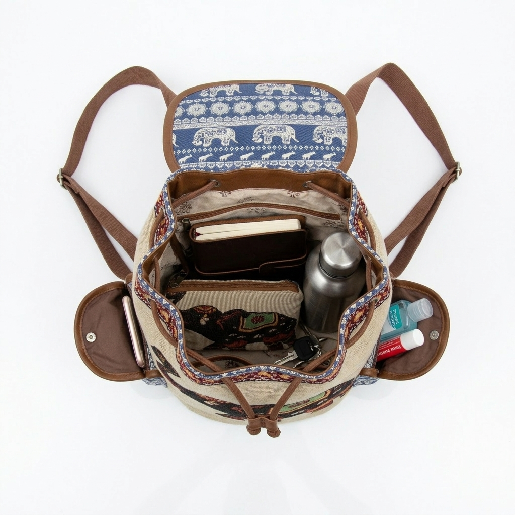 Nala - Boho Elephant Print Canvas Backpack