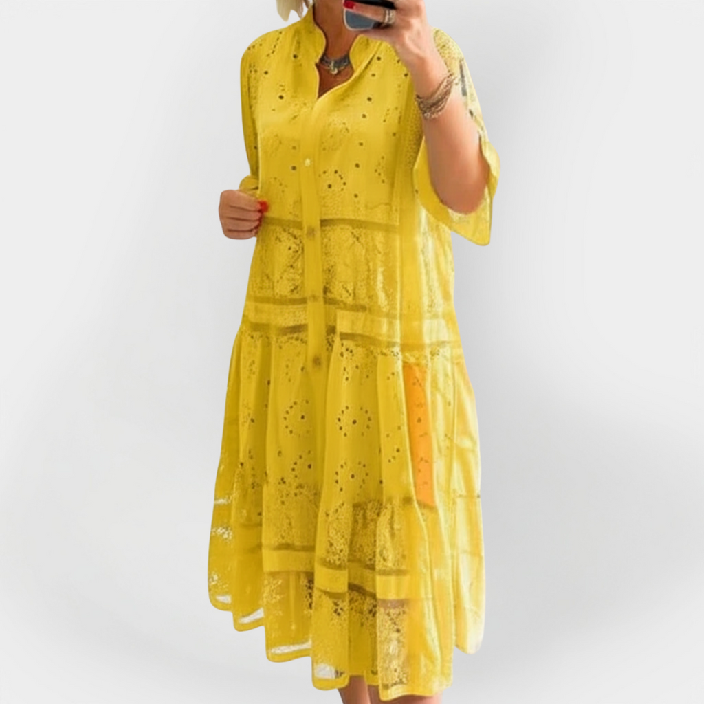 Dress with Lace, Sleeves, and Front Buttons