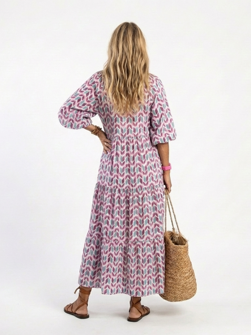 Mireya | Long-sleeved midi dress with geometric print
