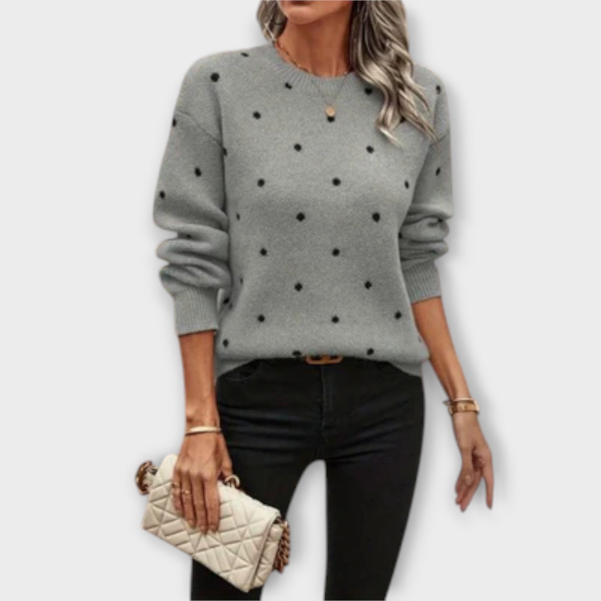 Ava – loose long-sleeve sweater with polka dots
