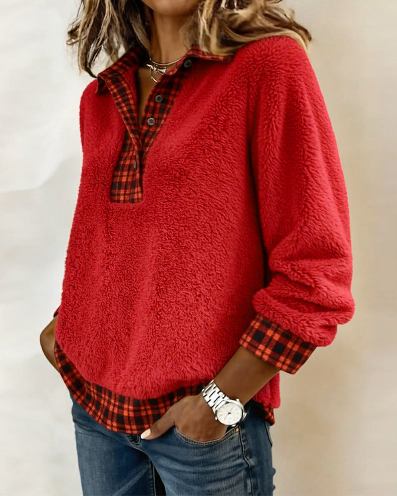 Top with Checkered Collar and Solid Patchwork