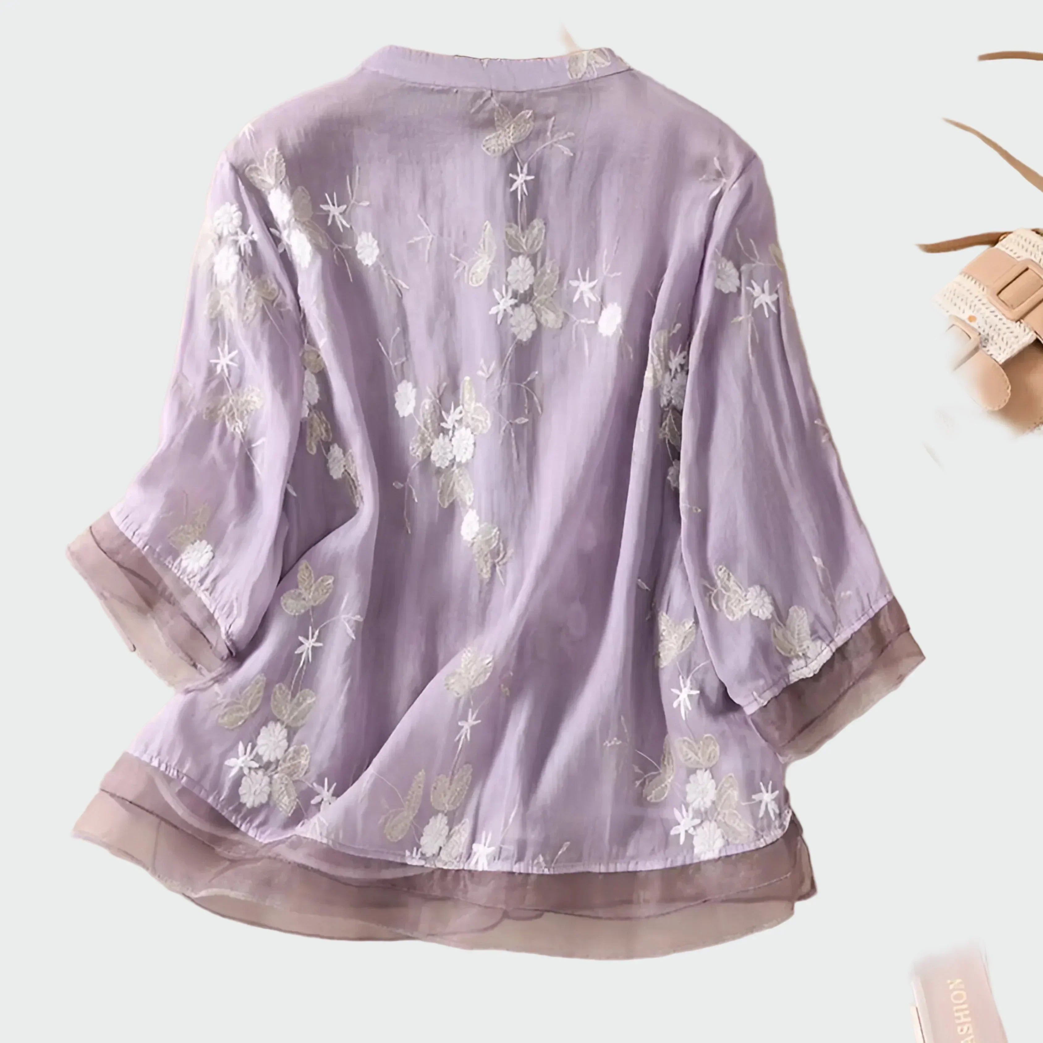 Cotton Blouse with Embroidered Flowers