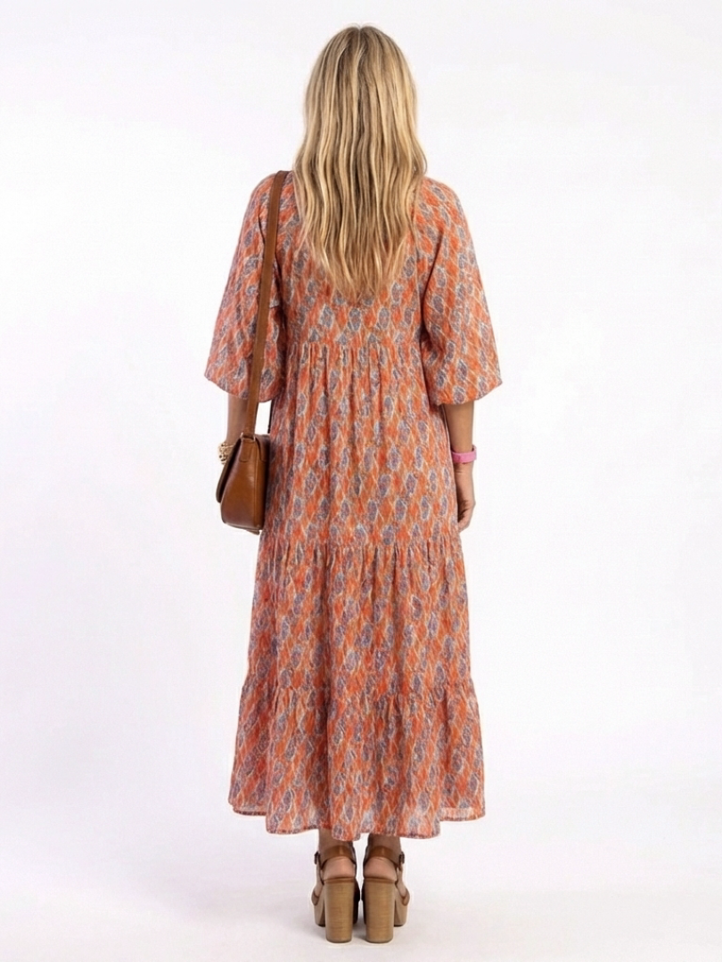 Amara | Geometric Print Midi Dress with V-Neck