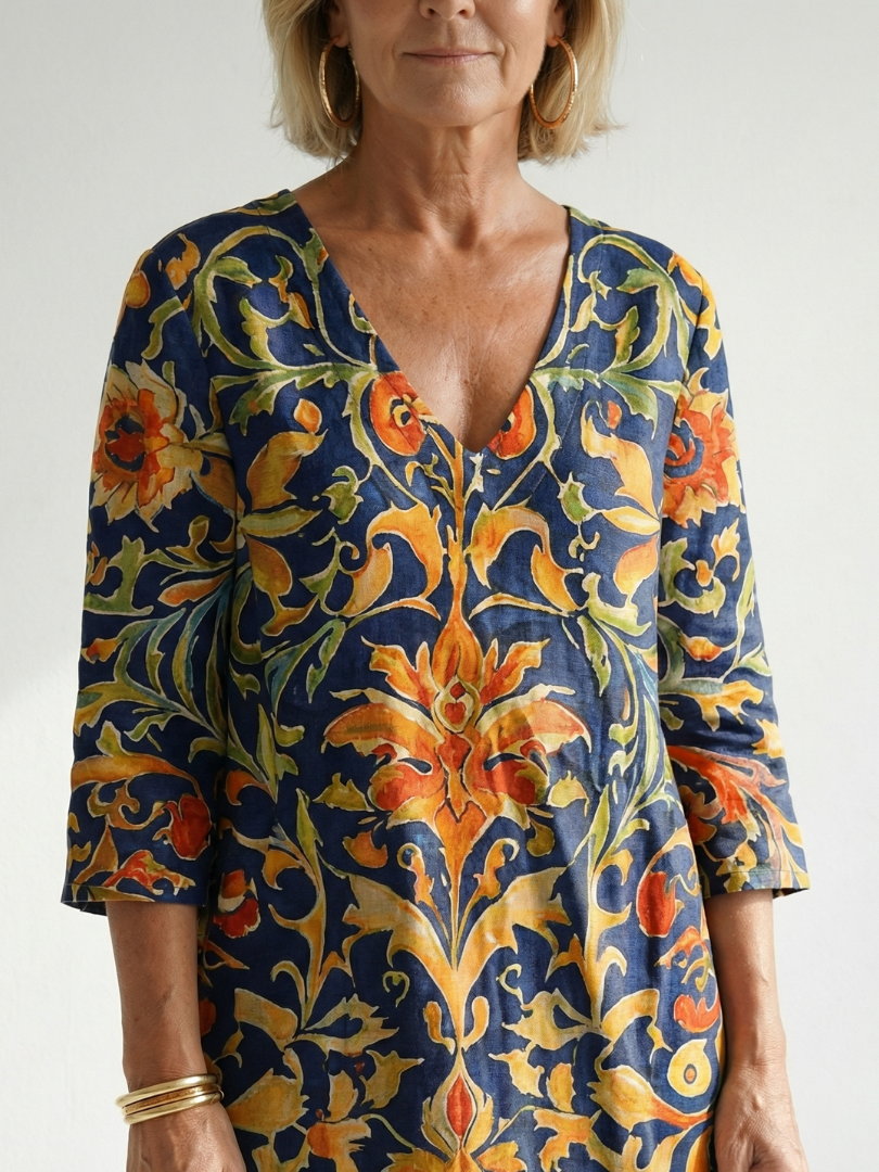 Elise | Rochie Midi Floral Ornate Curată