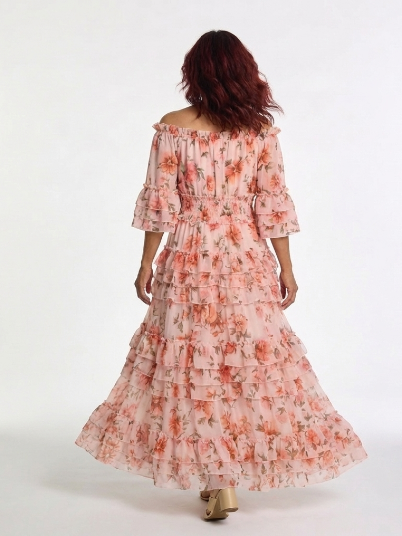 Rosalie | Maxi Dress with Floral Print and Shoulder Ruffles