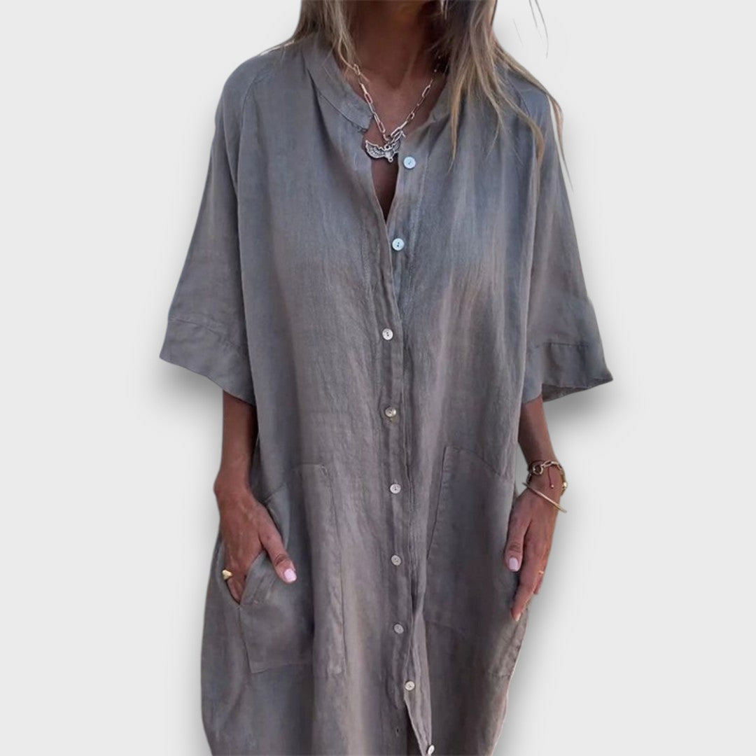 Linen Dress with Buttons and Pockets