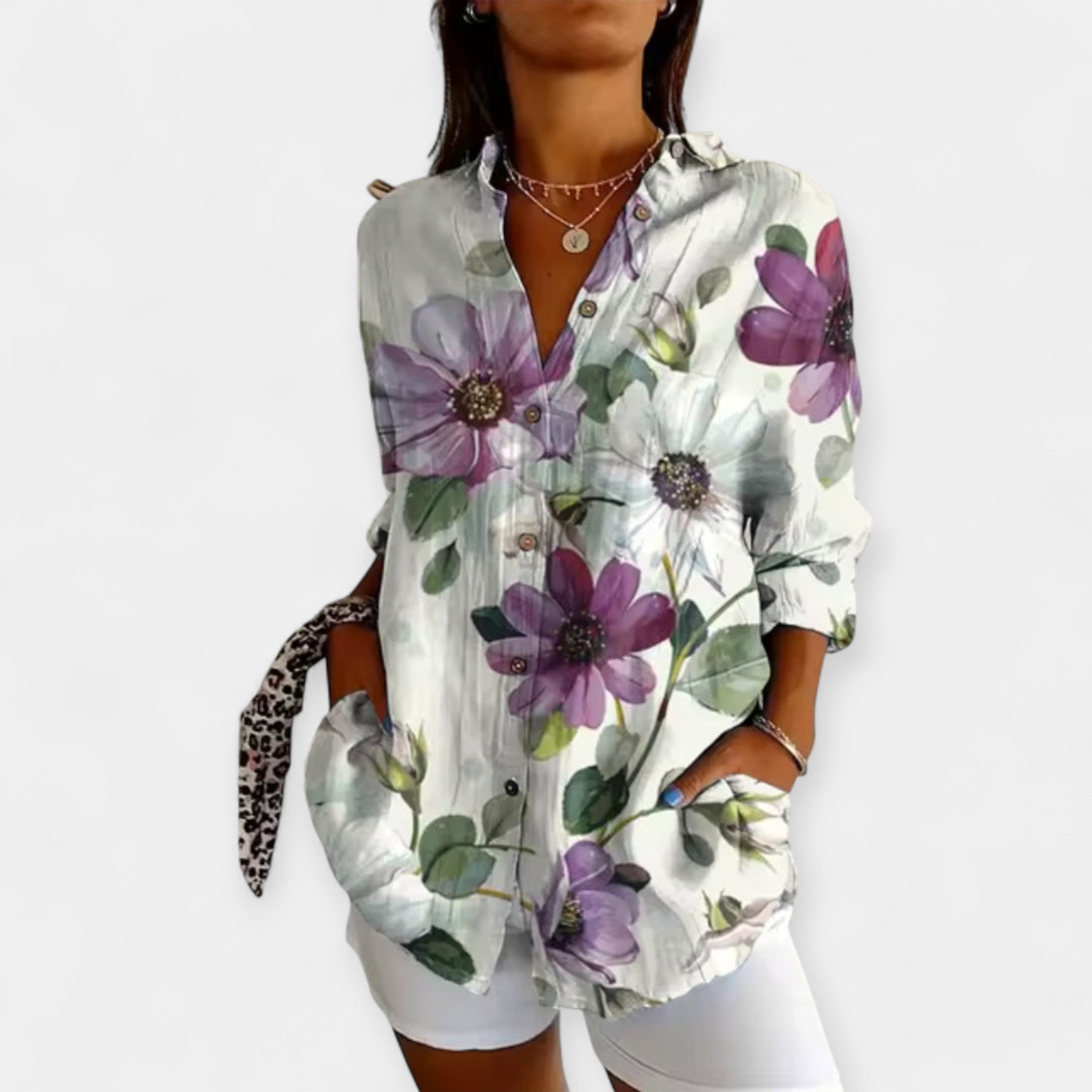 Shirt with Buttons and Floral Pattern