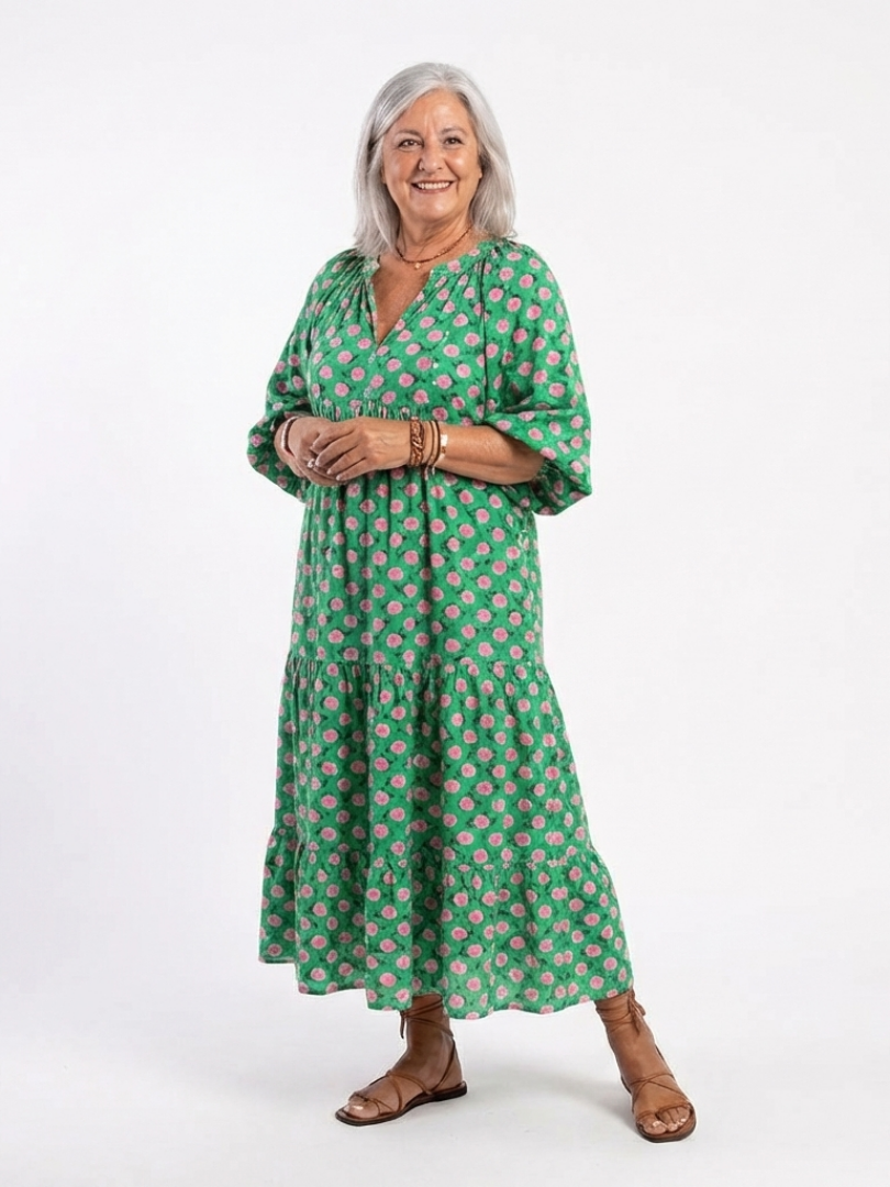 Fiora | Midi Dress with Floral Print and V-Neckline