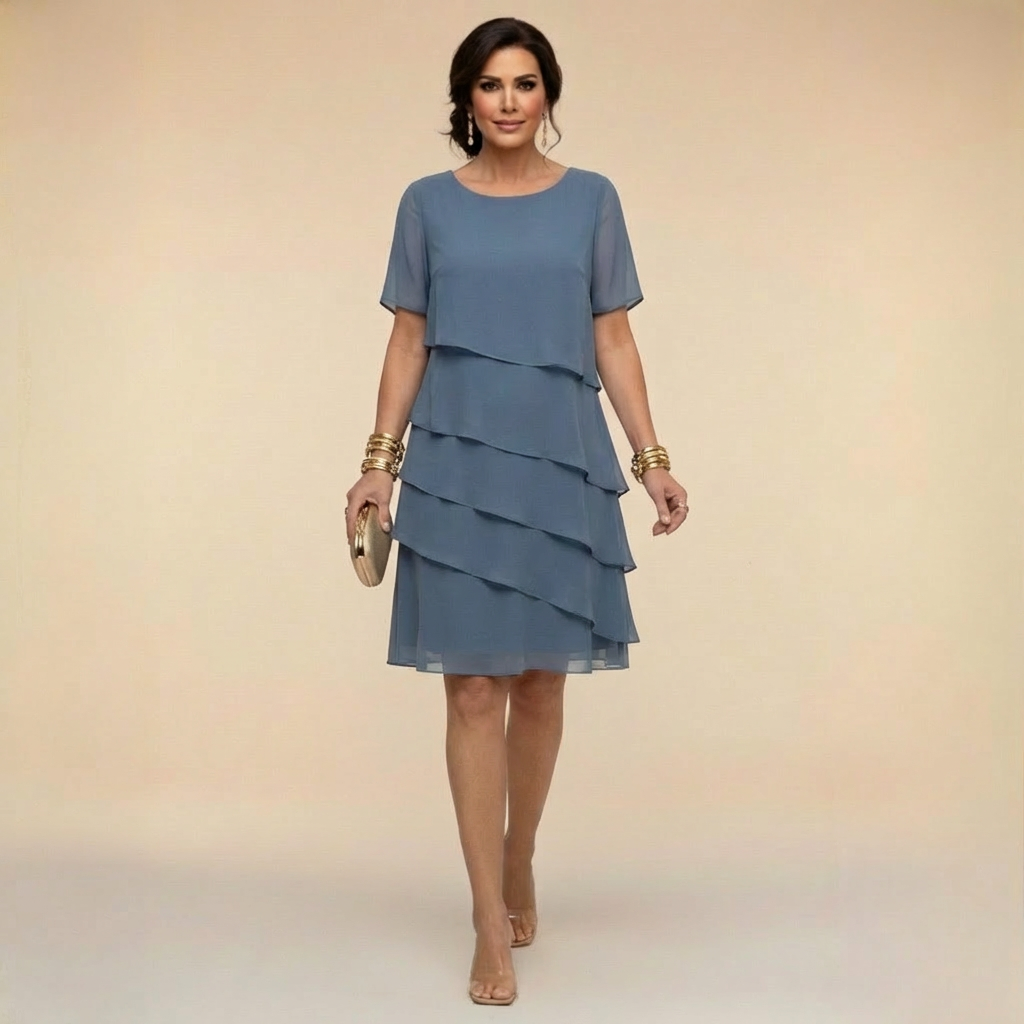 Elena - Rochie midi din sifon stratificat