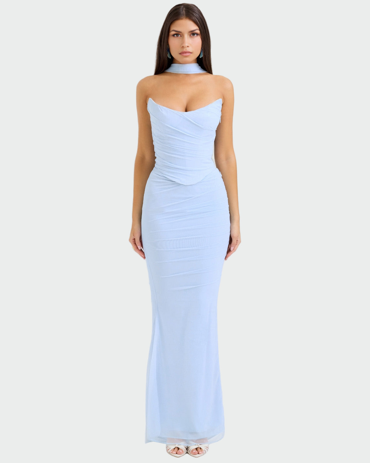 Lora | Long Draped Dress with Neck Jewelry