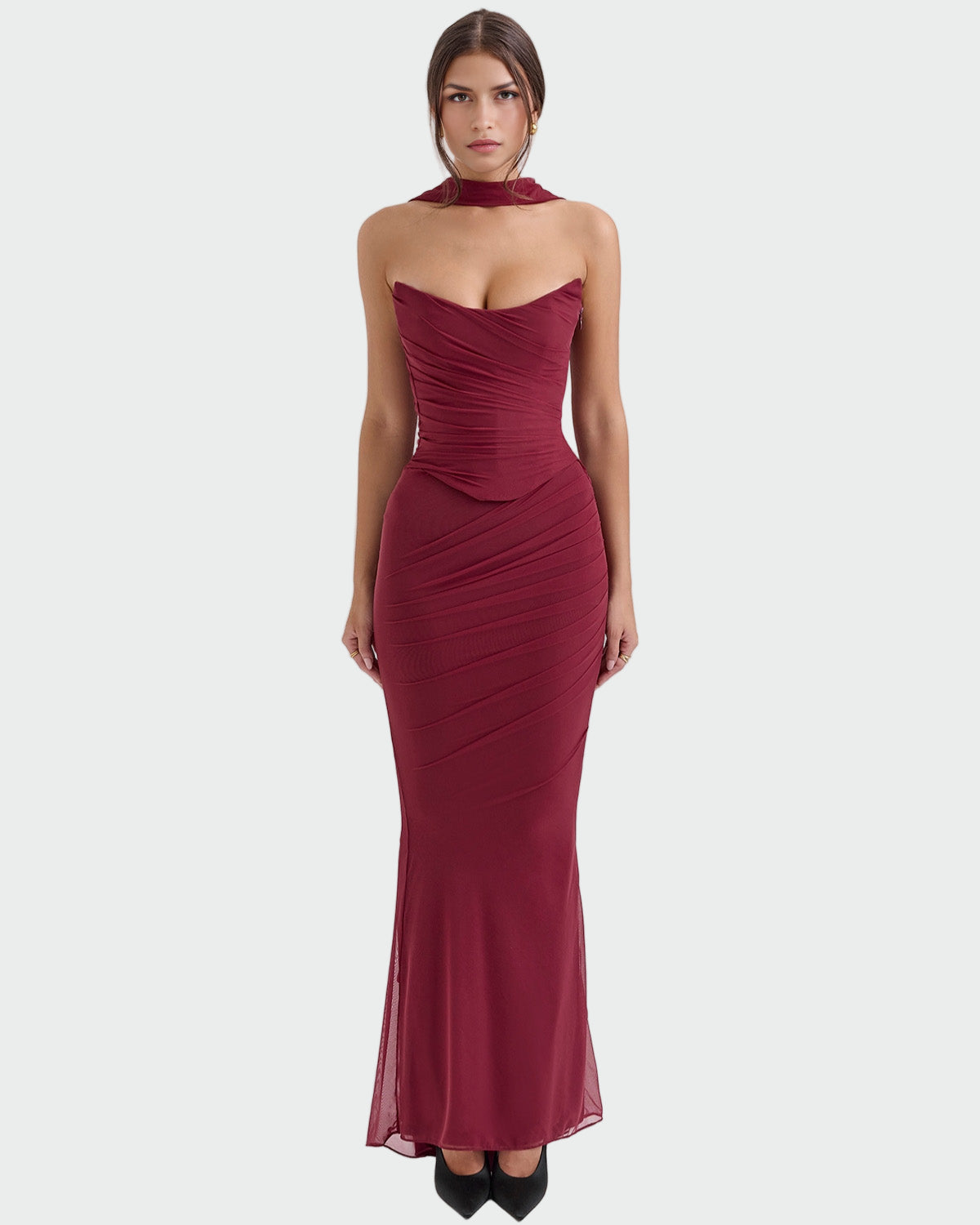 Lora | Long Draped Dress with Neck Jewelry