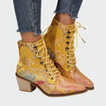 Sandra | Elegant Radiant Leather Ankle Boots with Flowers