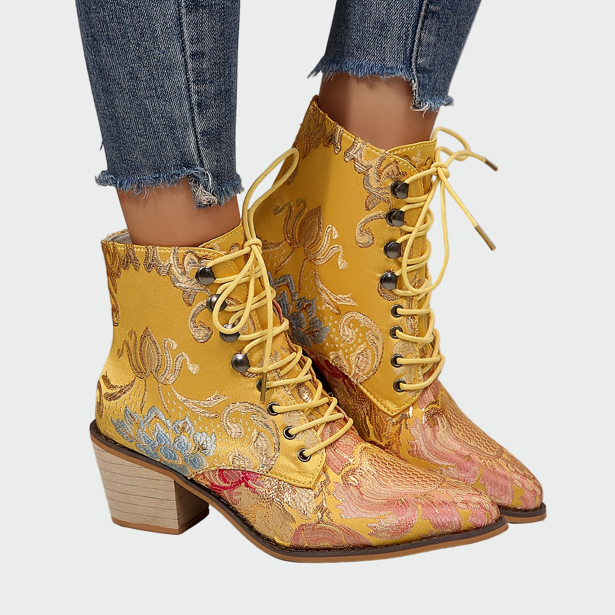 Sandra | Botine elegante din piele cu flori, Radiante