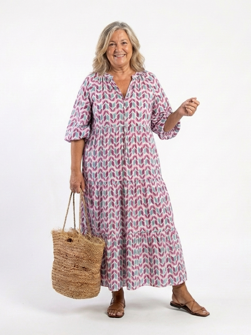 Mireya | Long-sleeved midi dress with geometric print