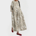 Elegant Maxi Dress Made of Linen with Embroidered Floral Lace