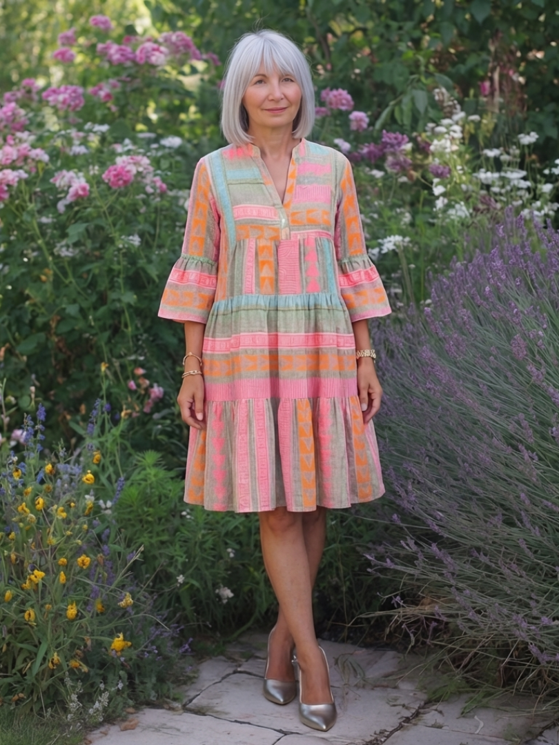 Maelle | Geometric print dress, V-neck, knee-length