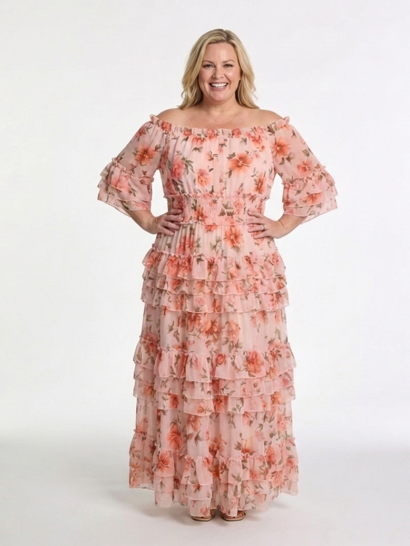 Rosalie | Maxi Dress with Floral Print and Shoulder Ruffles