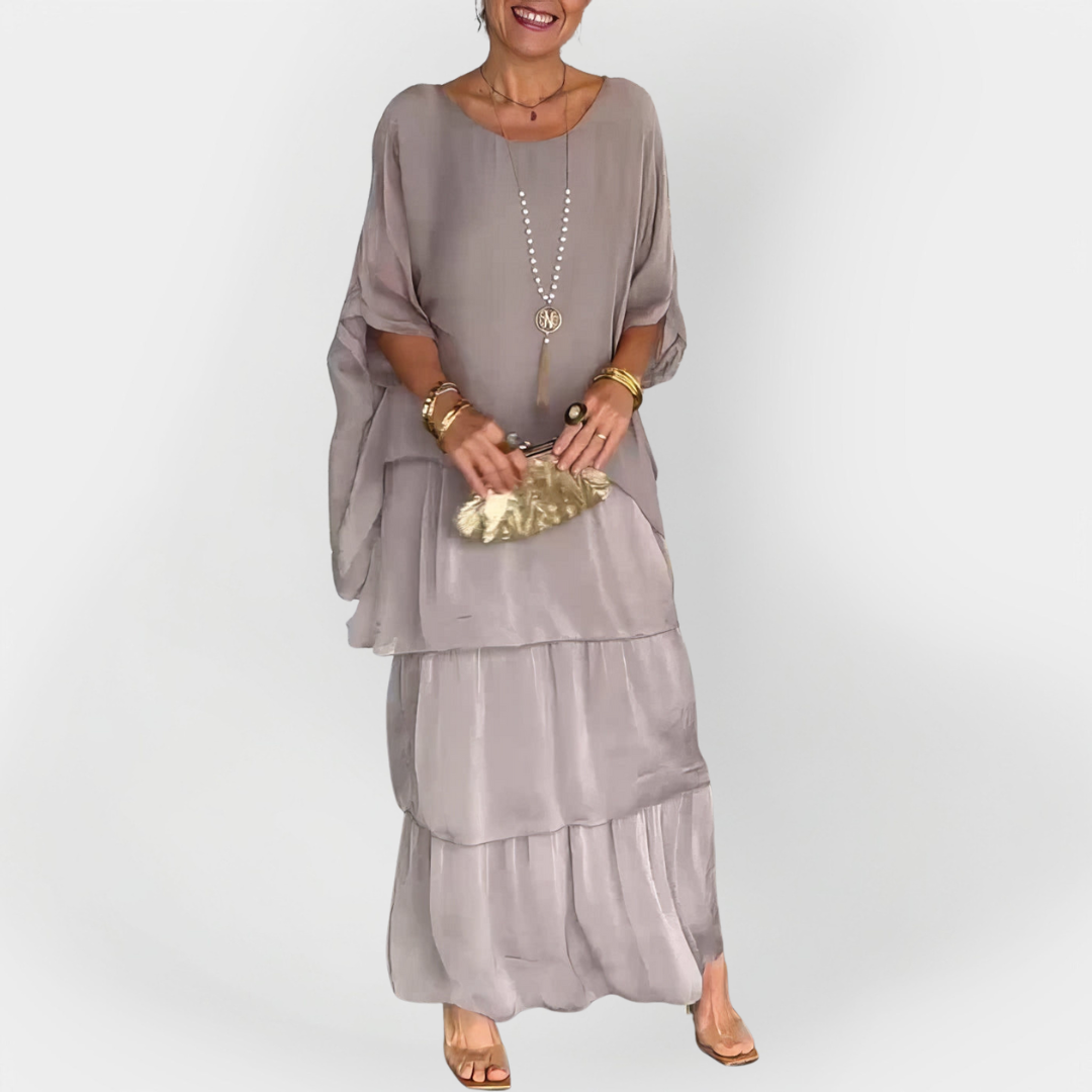Pleated Dress with Two-Layer Effect