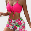 High-Waisted Bikini with Tropical Pattern and Straps