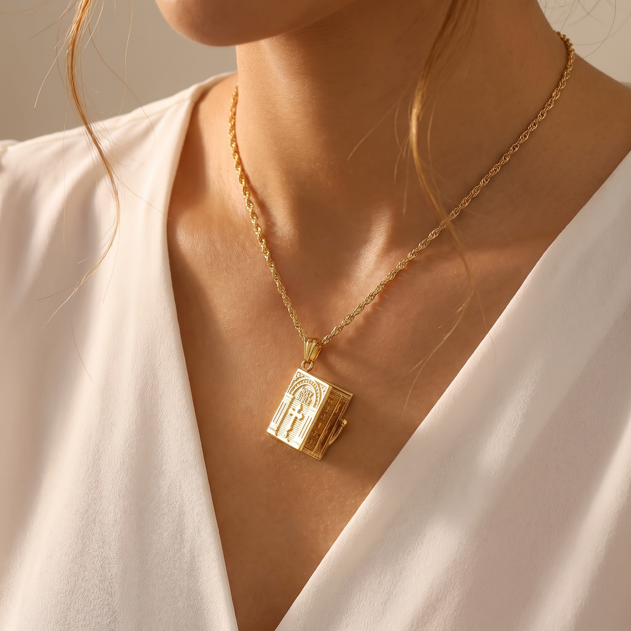 "Holy Bible" Pendant Necklace in Stainless Steel