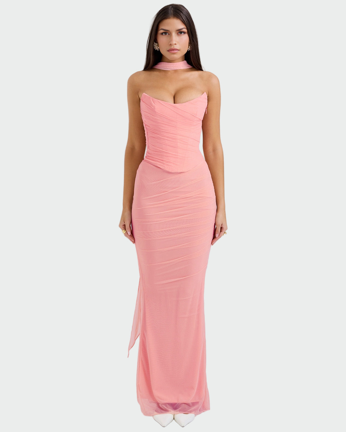 Lora | Long Draped Dress with Neck Jewelry