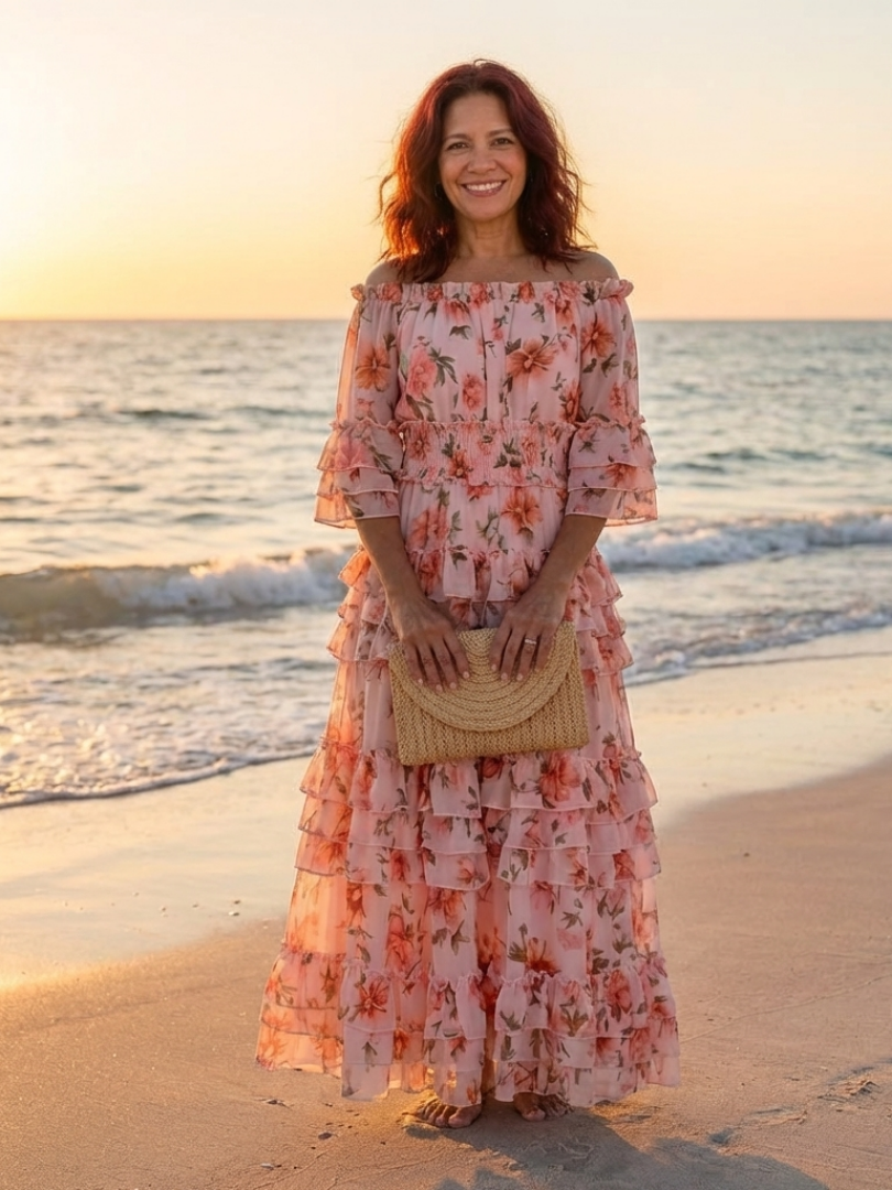 Rosalie | Maxi Dress with Floral Print and Shoulder Ruffles