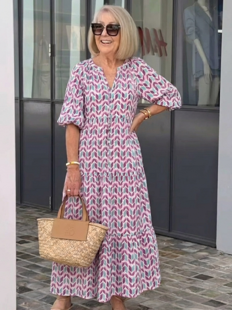 Mireya | Long-sleeved midi dress with geometric print