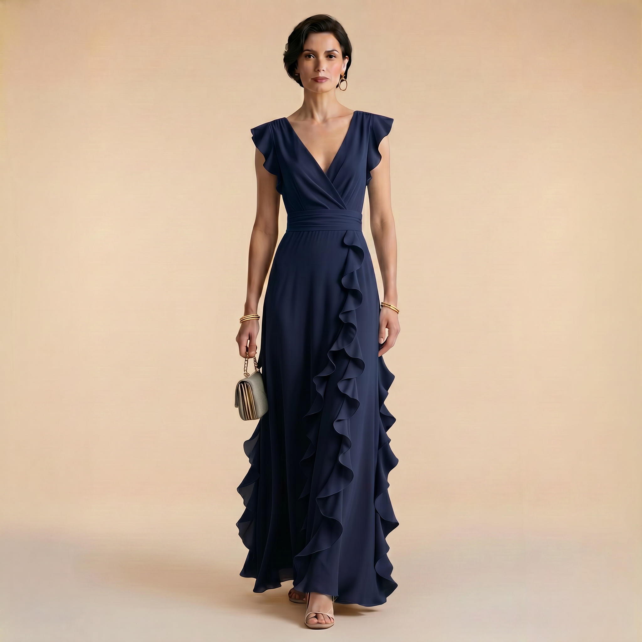 Sienna - Maxi Dress with Ruffle Detail and V-Neckline