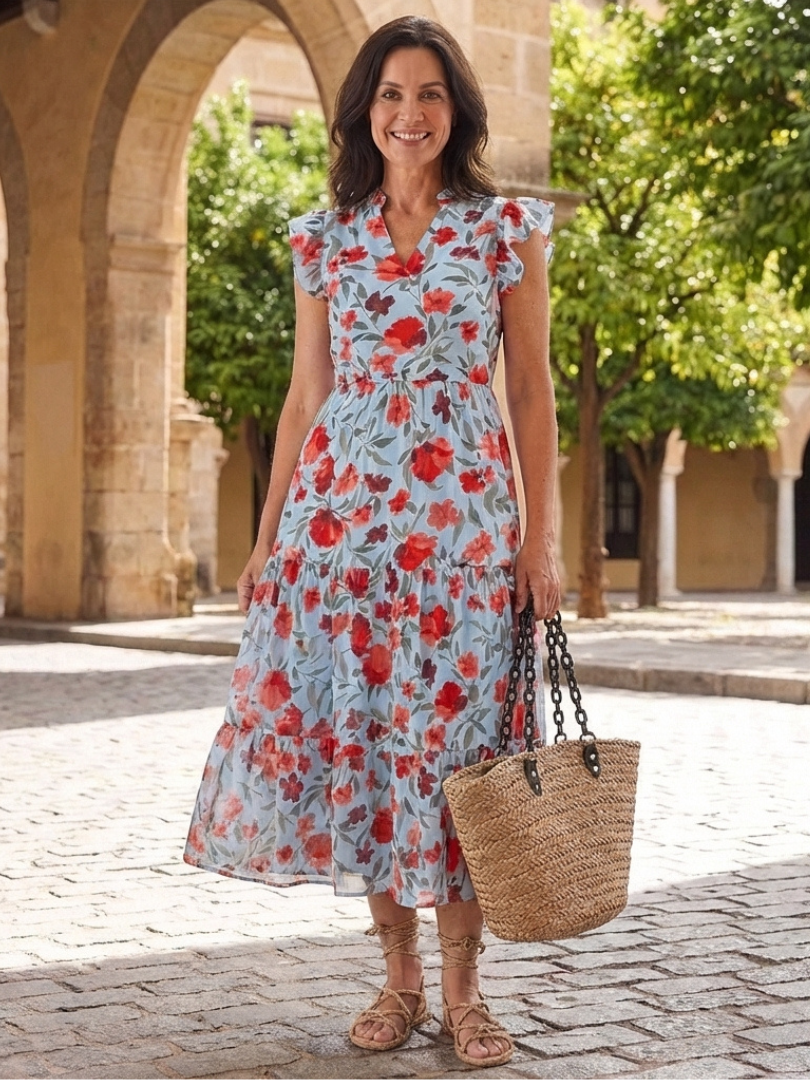 Lila | V-Neck Floral Midi Dress
