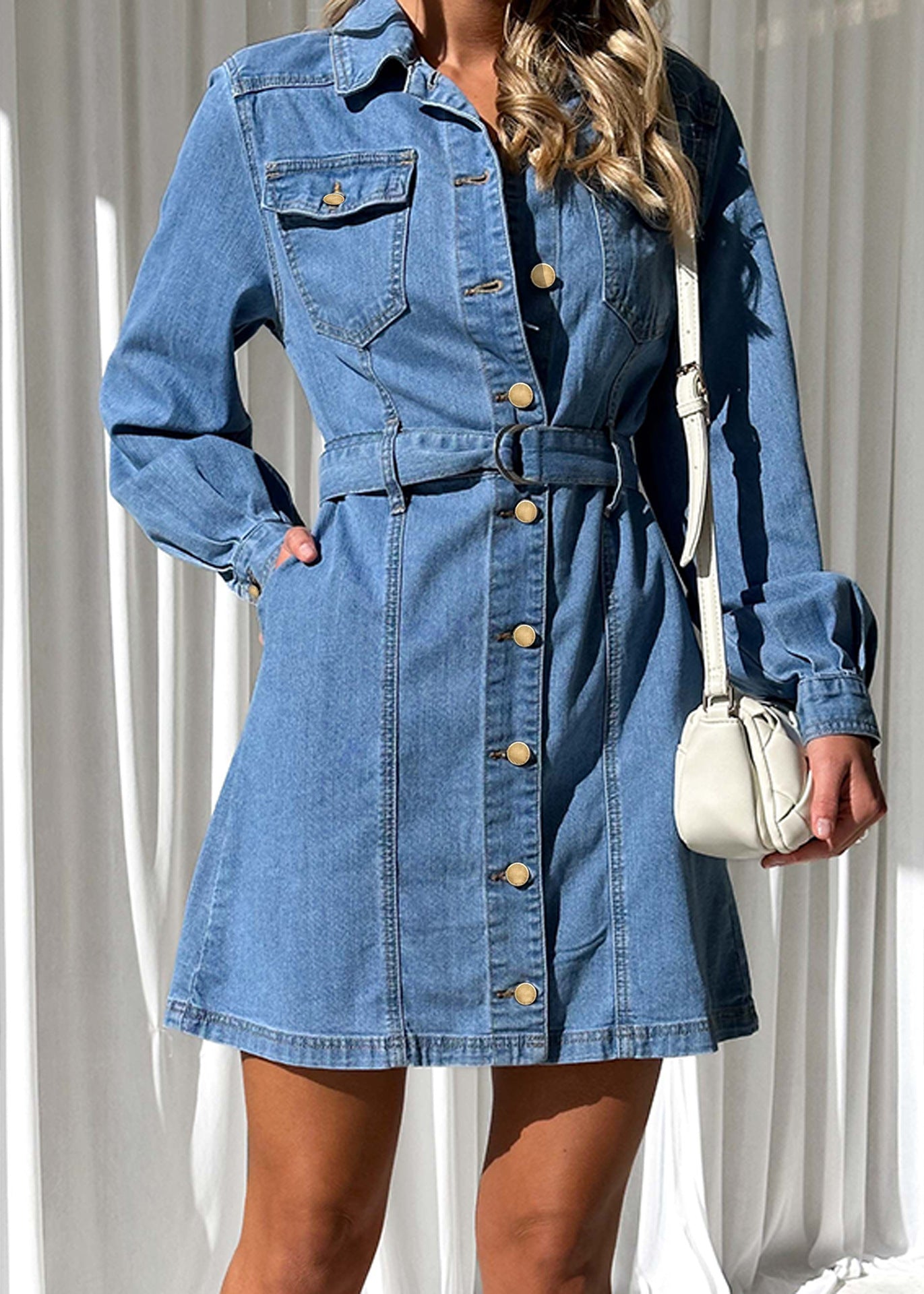 Fashion Casual Button Denim Dress Women