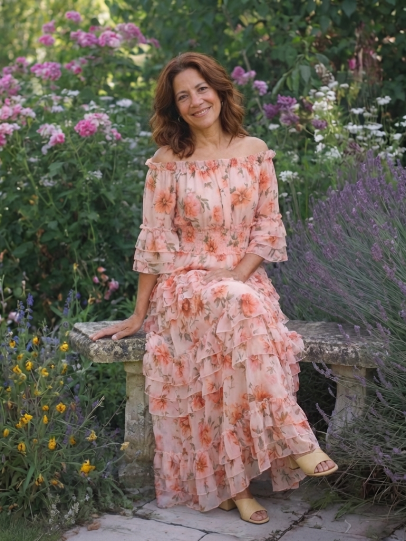 Rosalie | Maxi Dress with Floral Print and Shoulder Ruffles