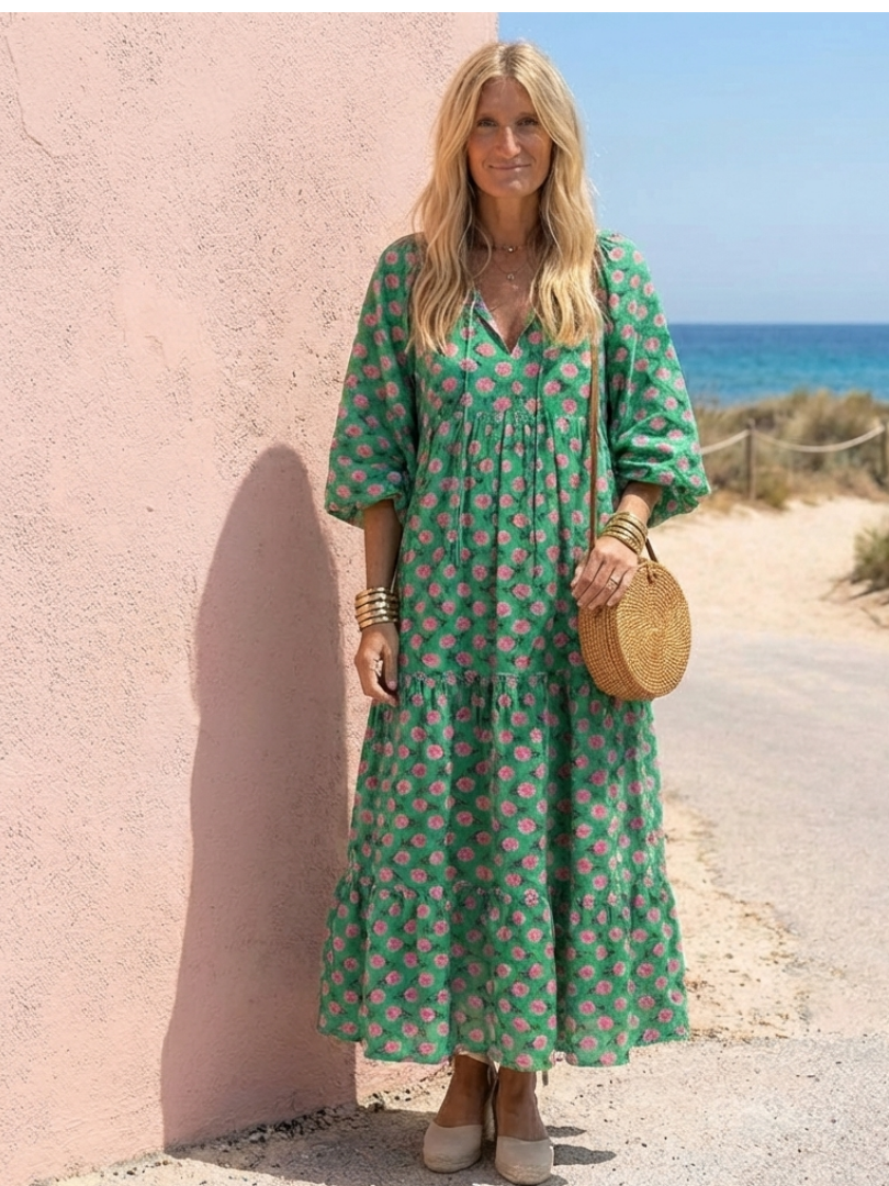 Fiora | Midi Dress with Floral Print and V-Neckline