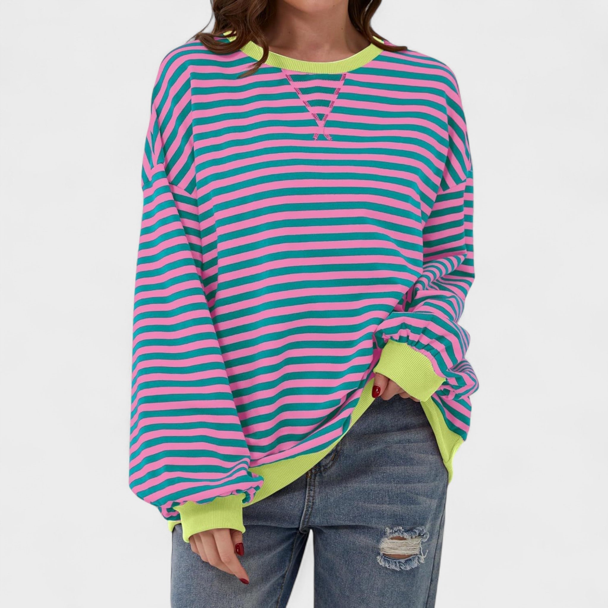 Renata - Everyday Striped Sweater with Long Sleeves and Round Neck
