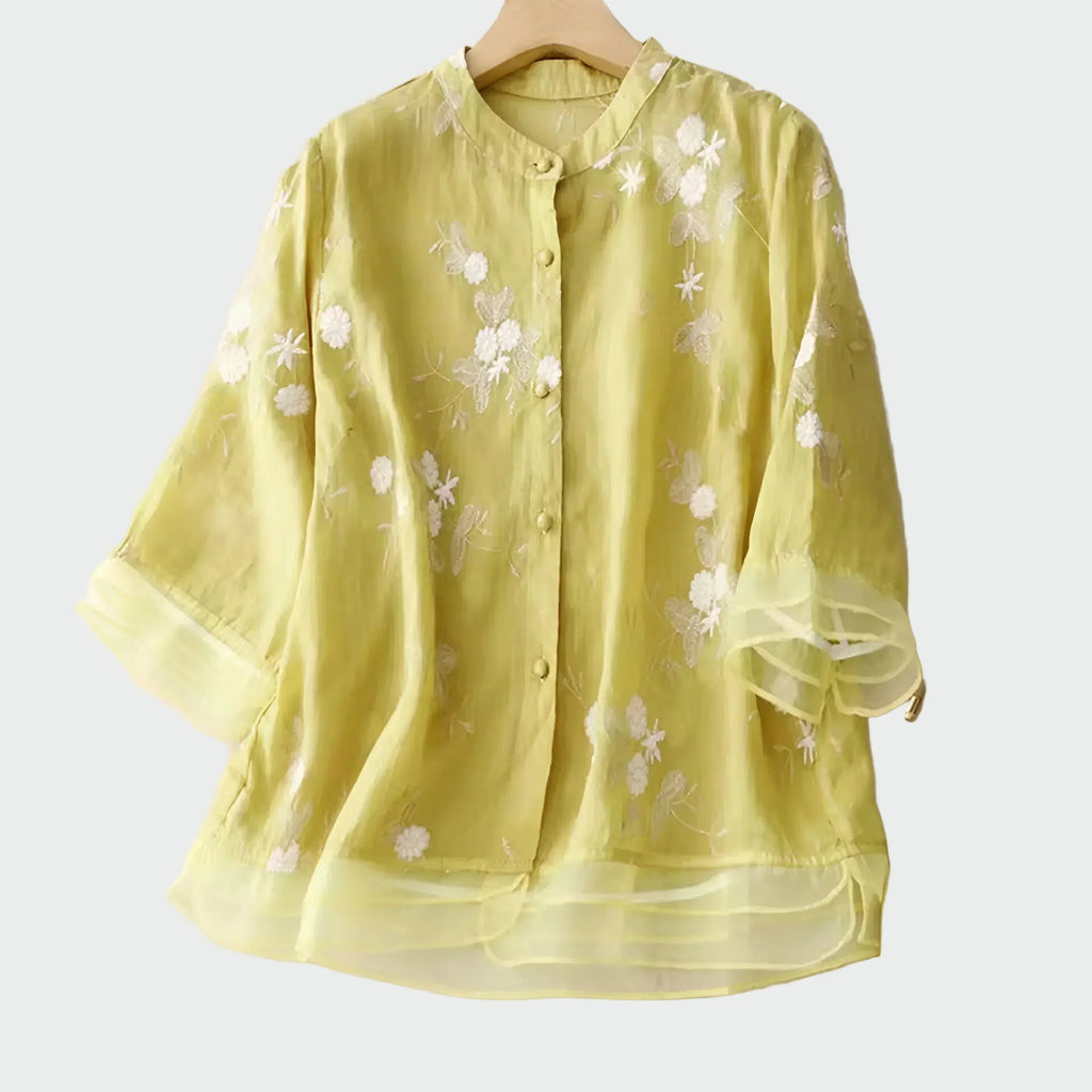 Cotton Blouse with Embroidered Flowers