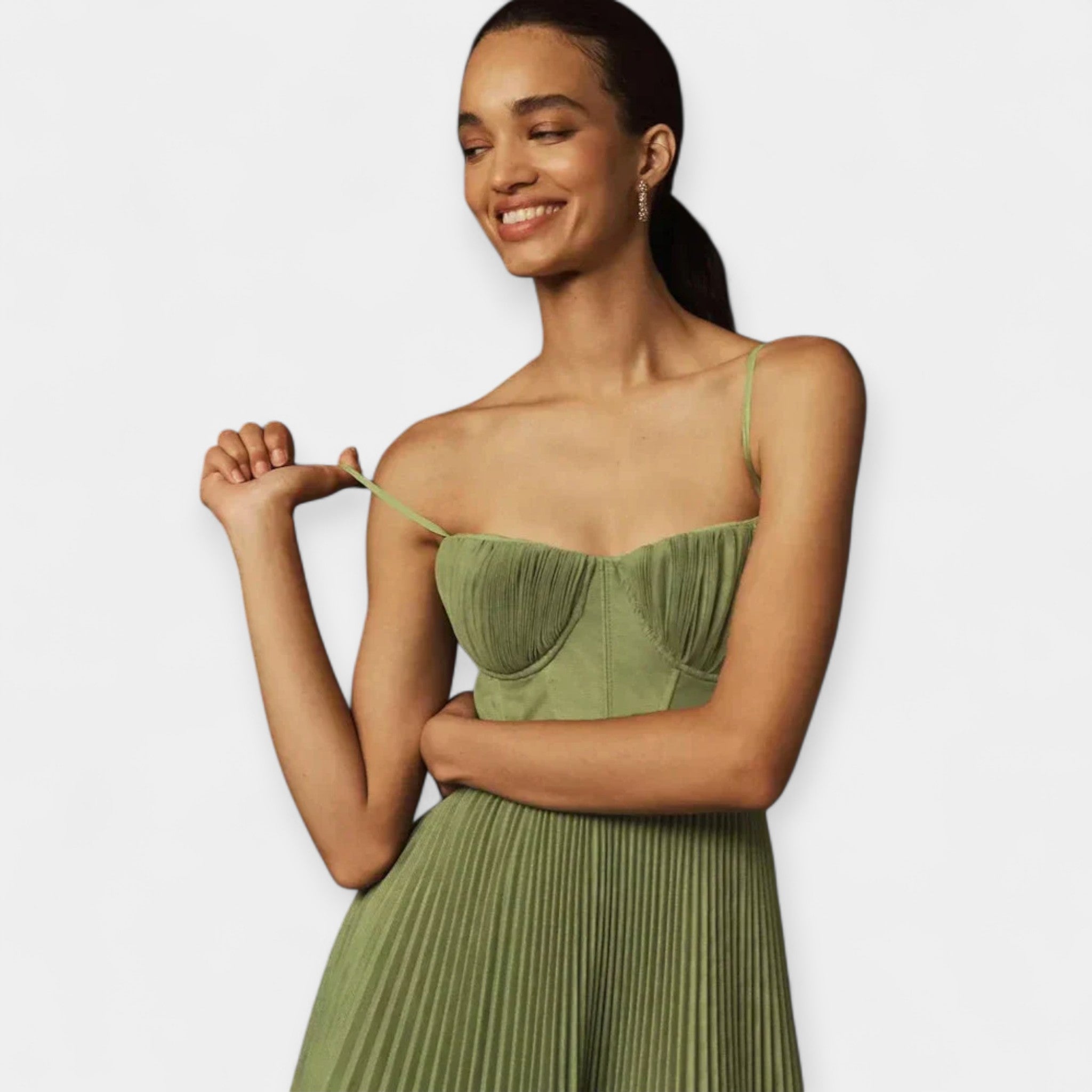 Midi Dress with Pleated Pattern and Tulle