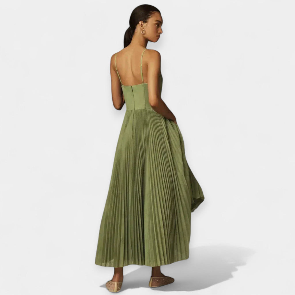 Midi Dress with Pleats and Tulle Accents