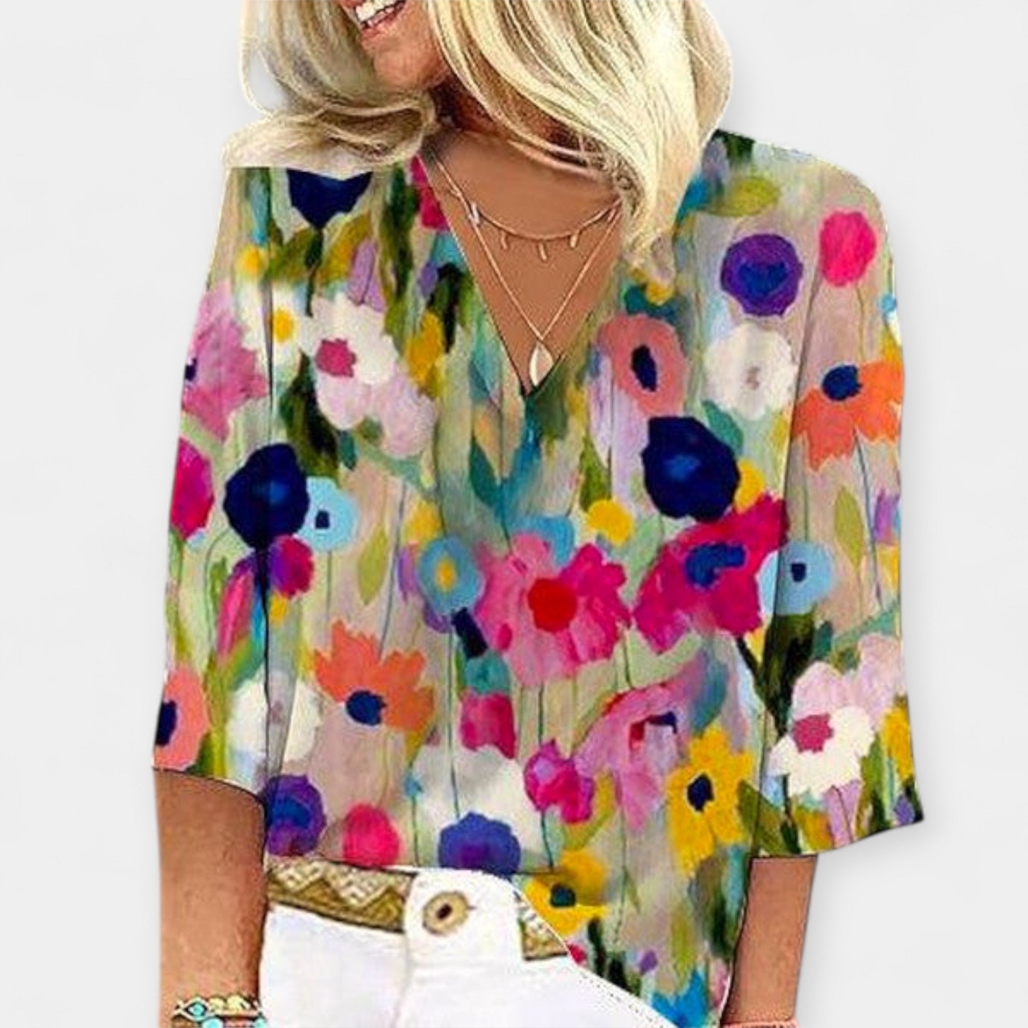 Flower Blouse with V-Neck