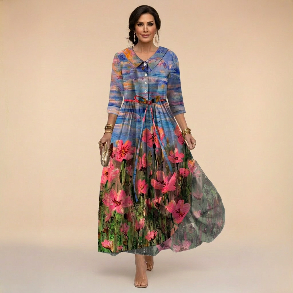 Elegant Dress with Impressionist Pattern