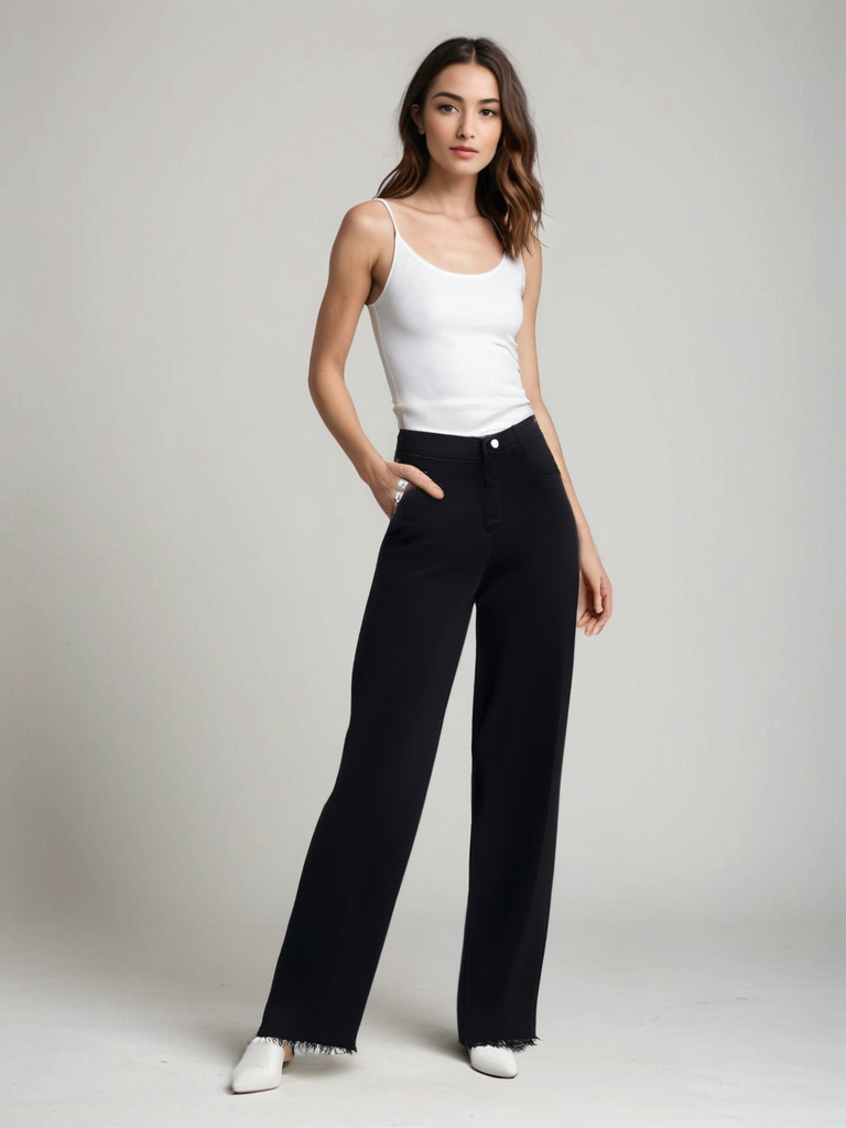 Ava™ | Blugi eleganți negri cu tiv nefinisat