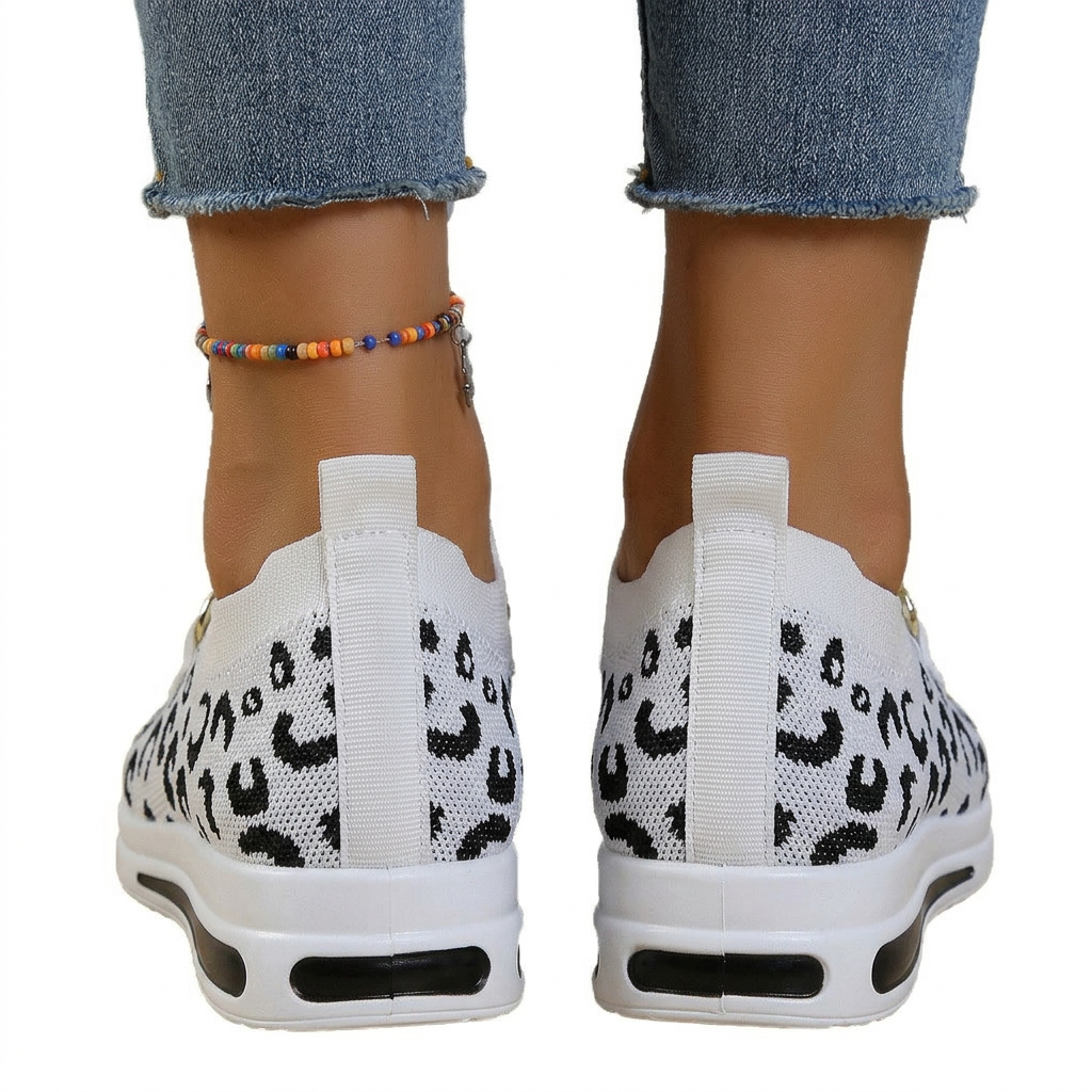 Stella - Leopard Print Slip-On Sneakers with Gold Chain Detail