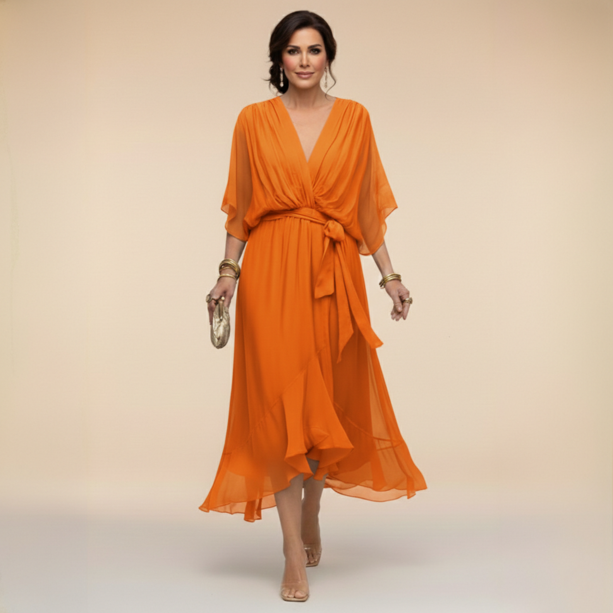 Celeste - Rochie Midi tip Sal cu Mâneci Kimono Fluide