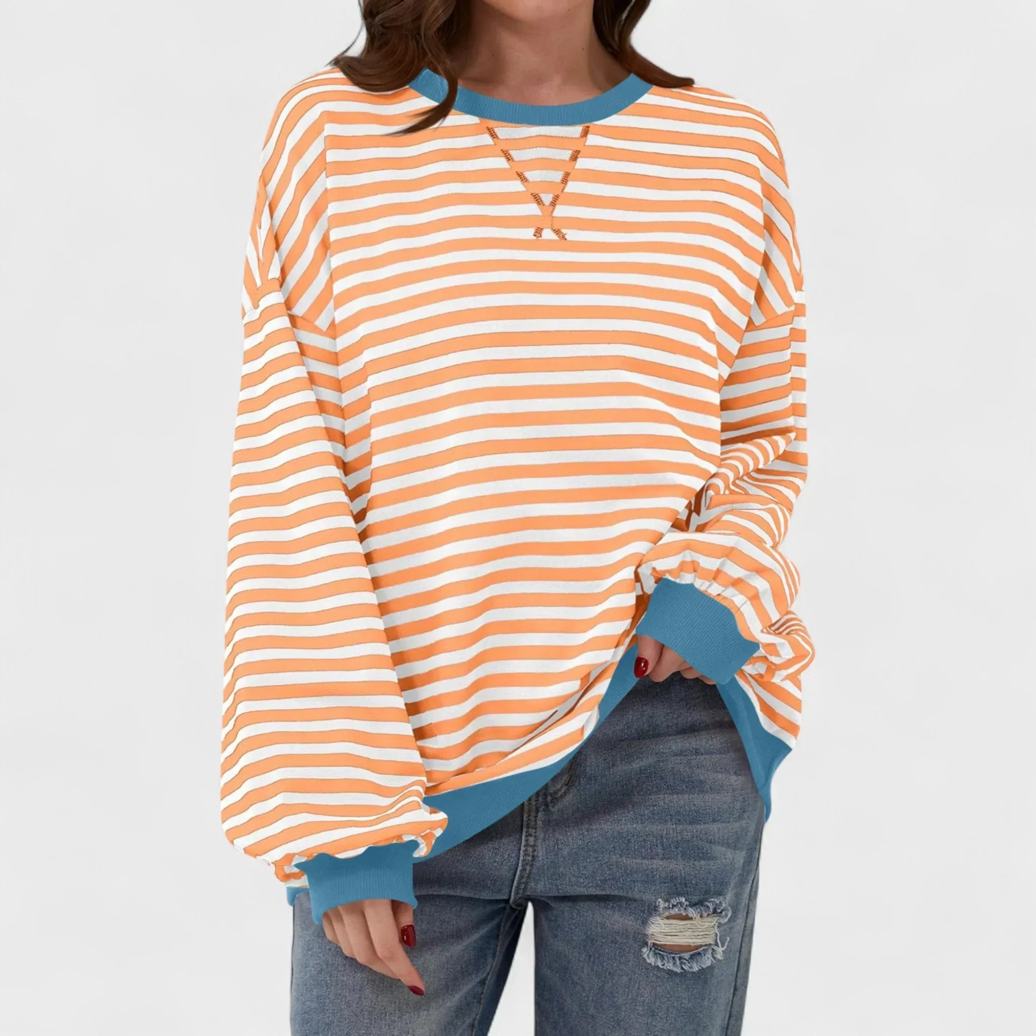 Renata - Everyday Striped Sweater with Long Sleeves and Round Neck