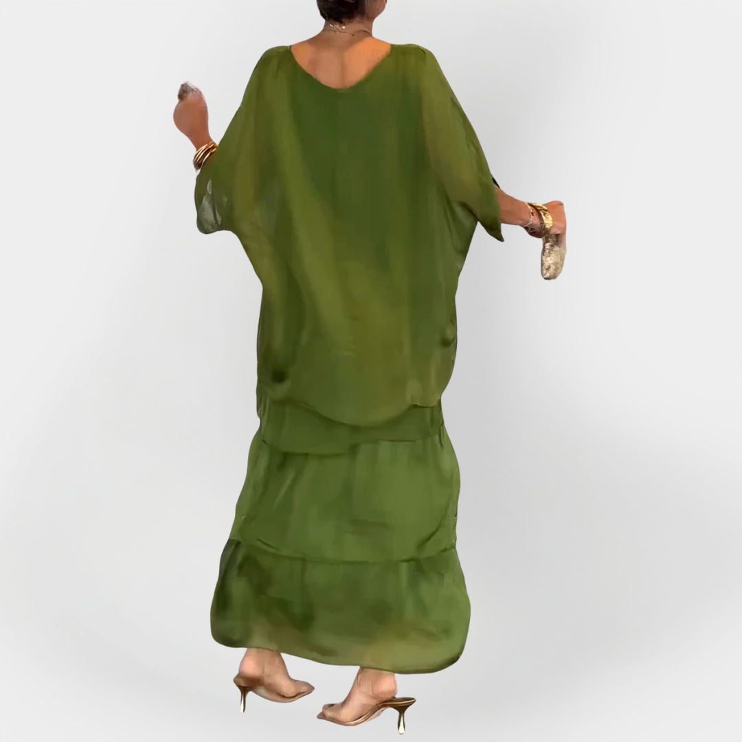 Pleated Dress with Two-Layer Effect