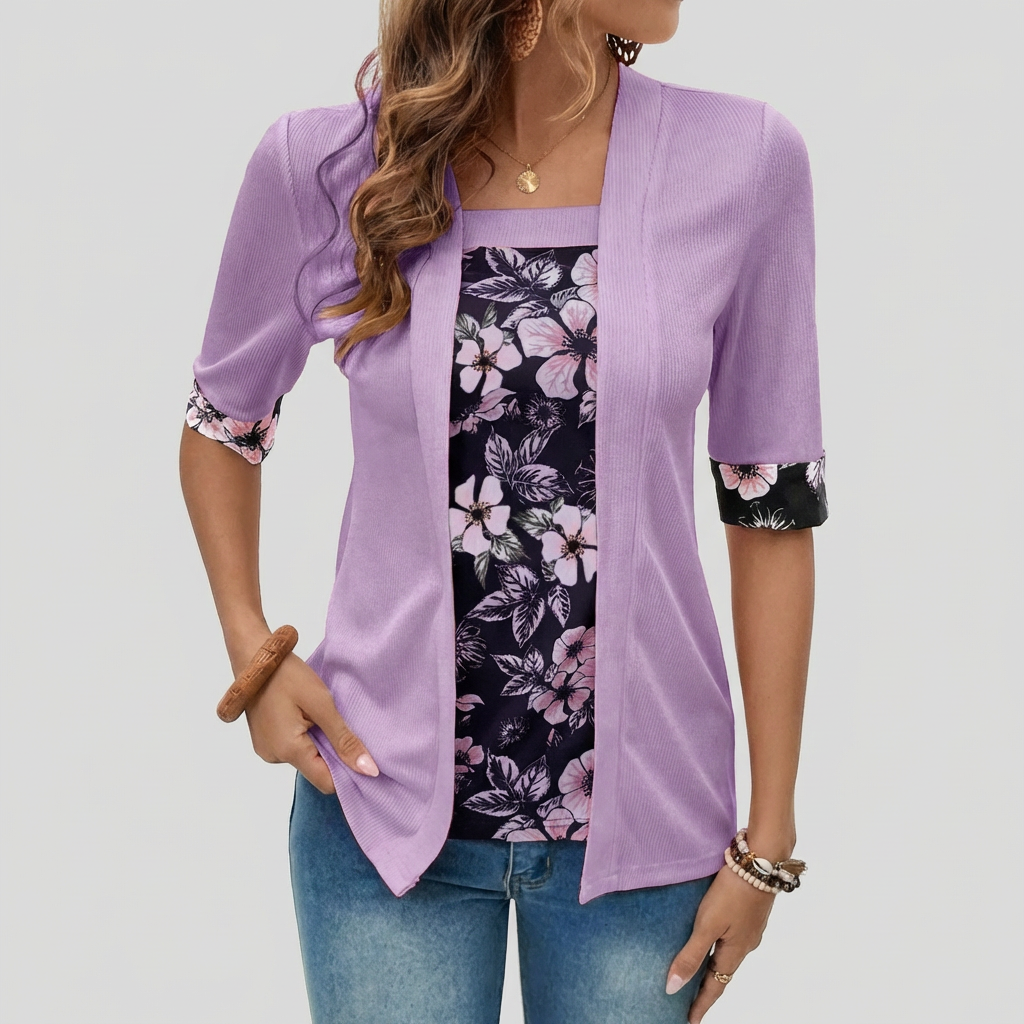 Cardigan floral stratificat – Top tip blazer elegant 2 în 1