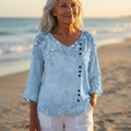 Luna - V-Neck Asymmetric Blouse | Blue Floral Button