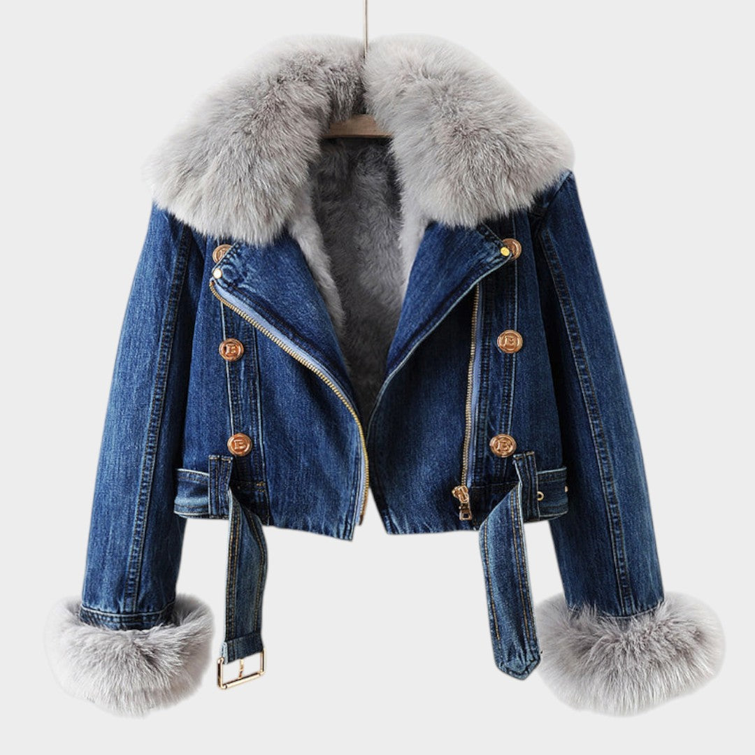 Alessia™ | Women's Denim Jacket with Fur Collar