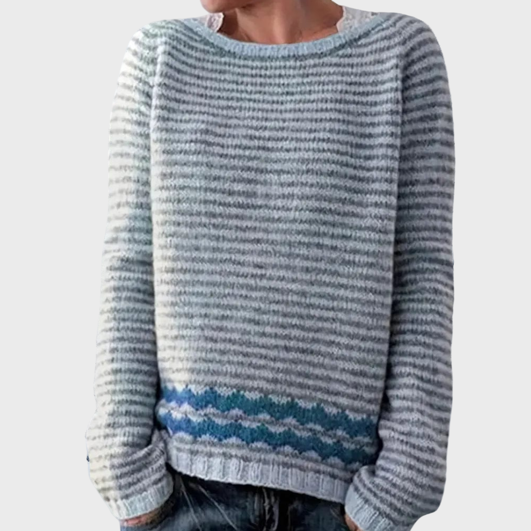 Knitted turtleneck sweater with striped pattern