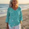 Luna - V-Neck Asymmetric Blouse | Sparkle Teal